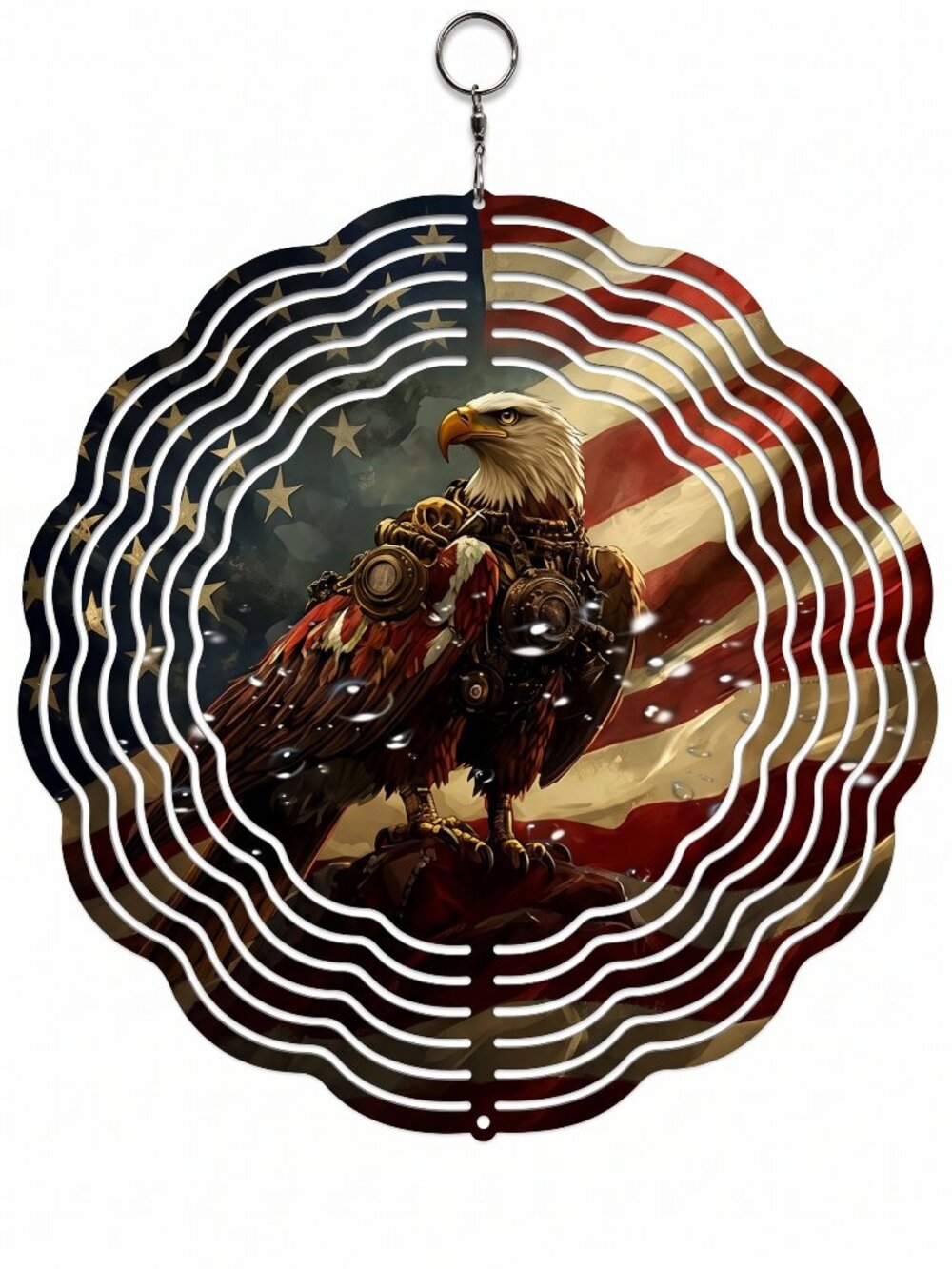 10" Patriotic Eagle American Flag Kinetic Wind Spinner - Metal Hanging Decor